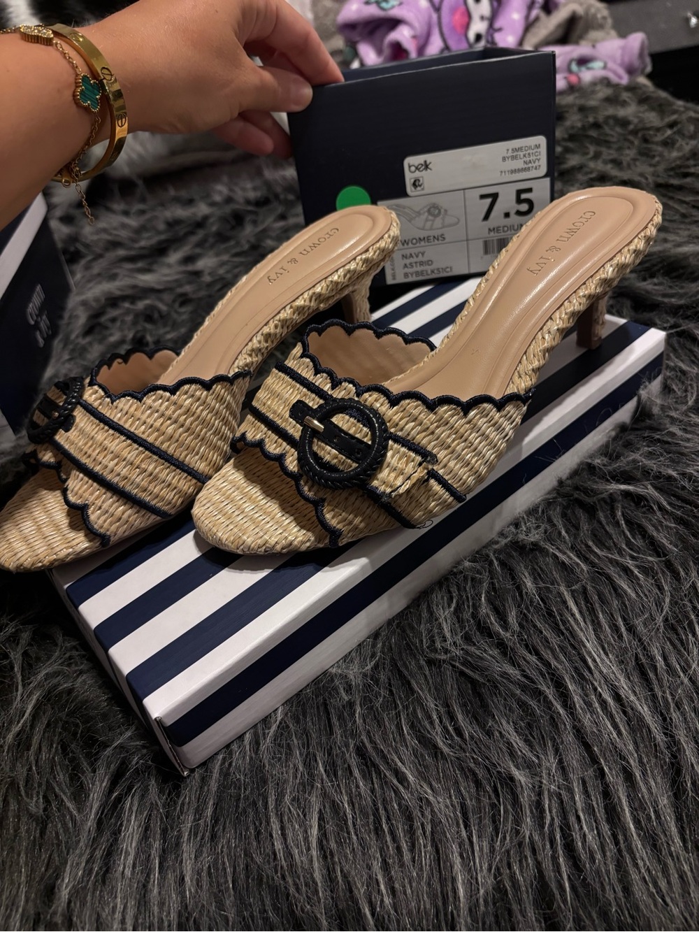 crown & ivy Navy Scallop Trim Espadrille Heel